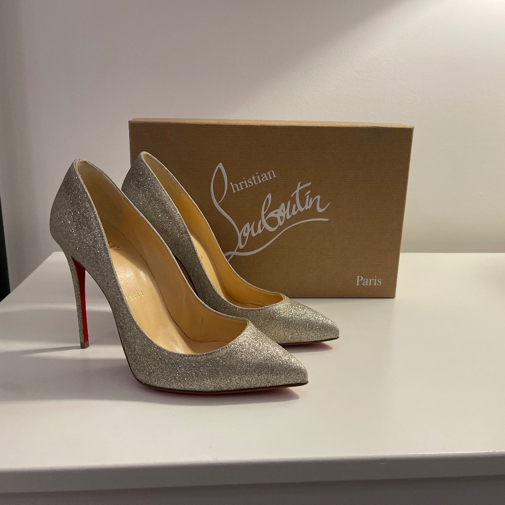 Christian Louboutin Pigalle Follies ivory glitter mini 100 mm